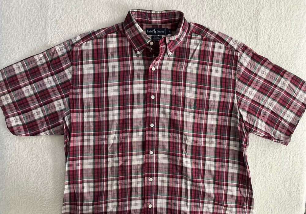 Vintage 90s Ralph Lauren Shirt Blaire Mens Large Red Plaid Madras Cotton USA